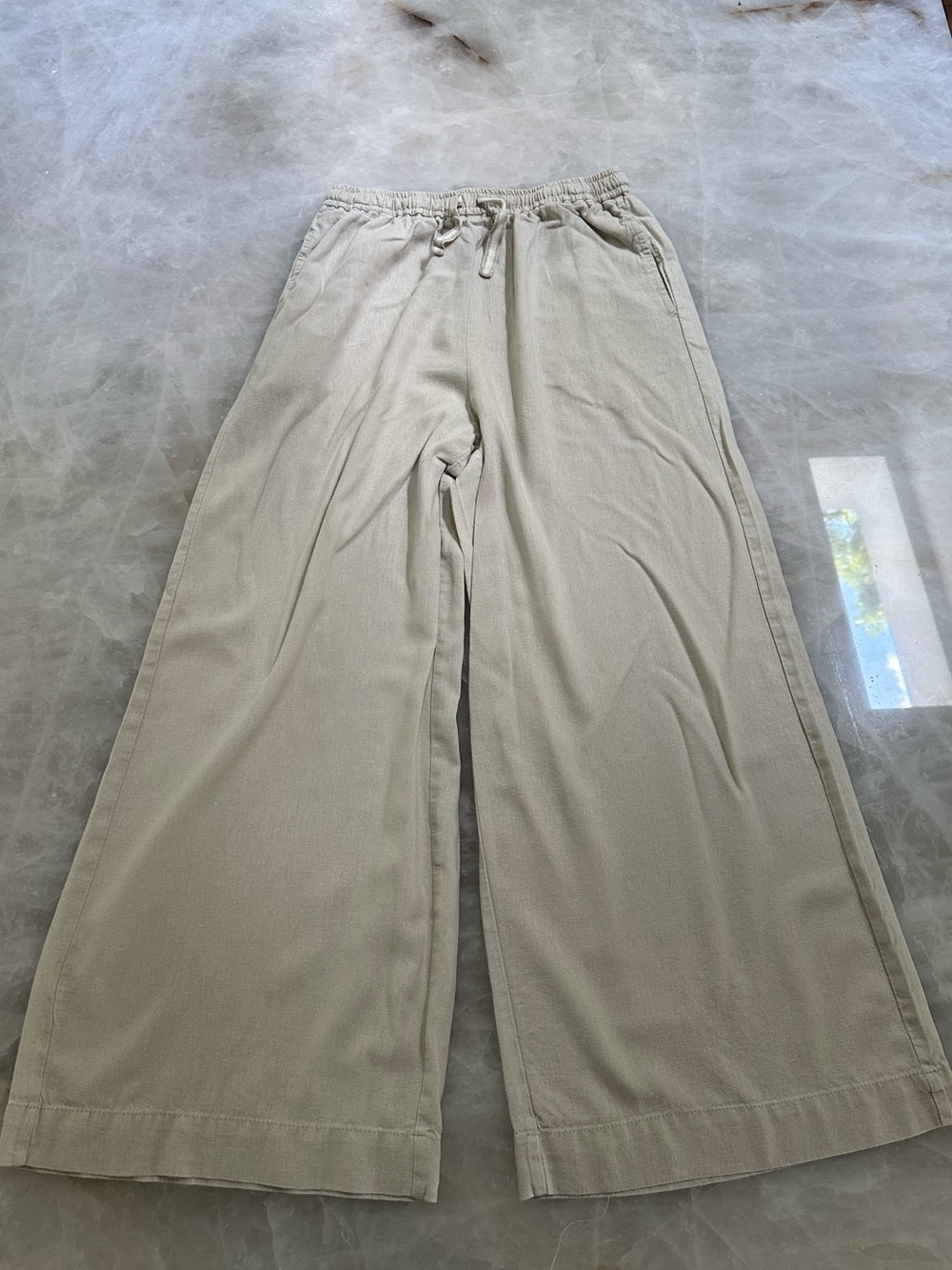 Max Studio London Linen Blend Wide Leg Pants - Natural - Size L